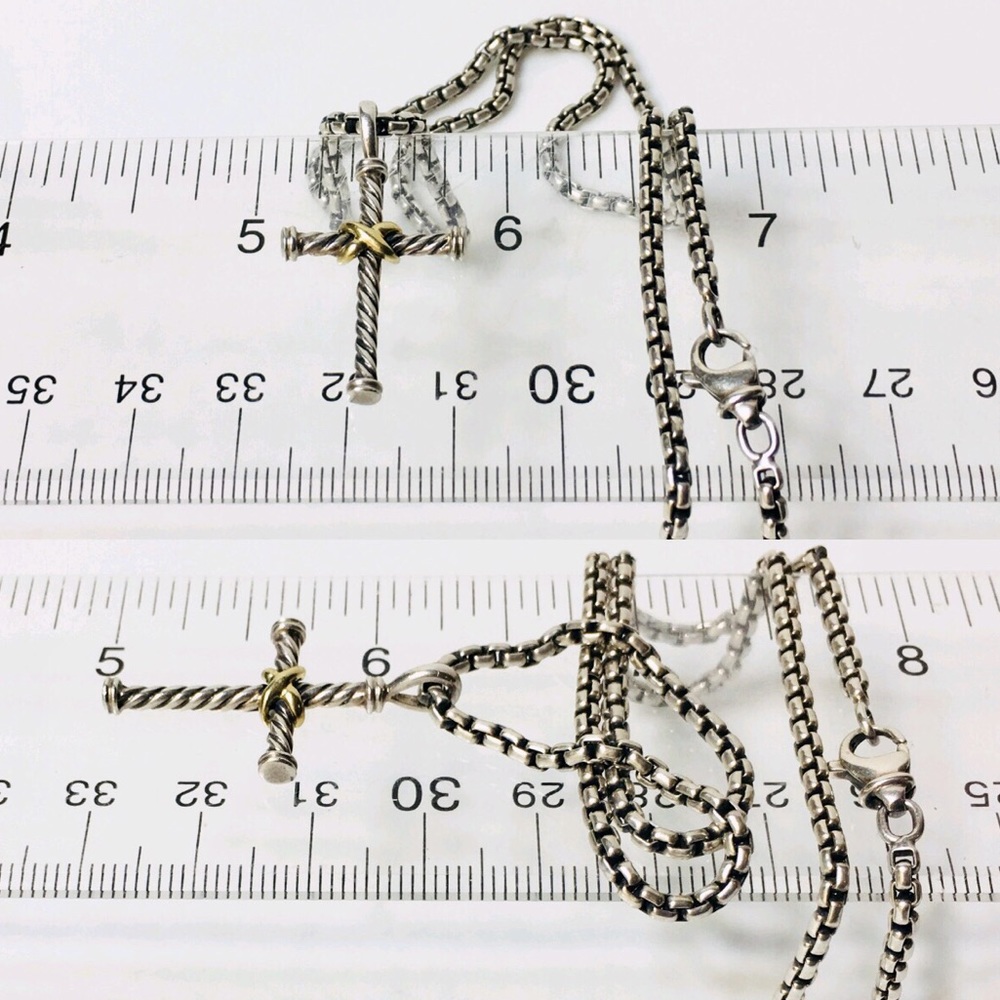 David Yurman Sterling & 18k X Cable Cross Pendant - Picture 6 of 8